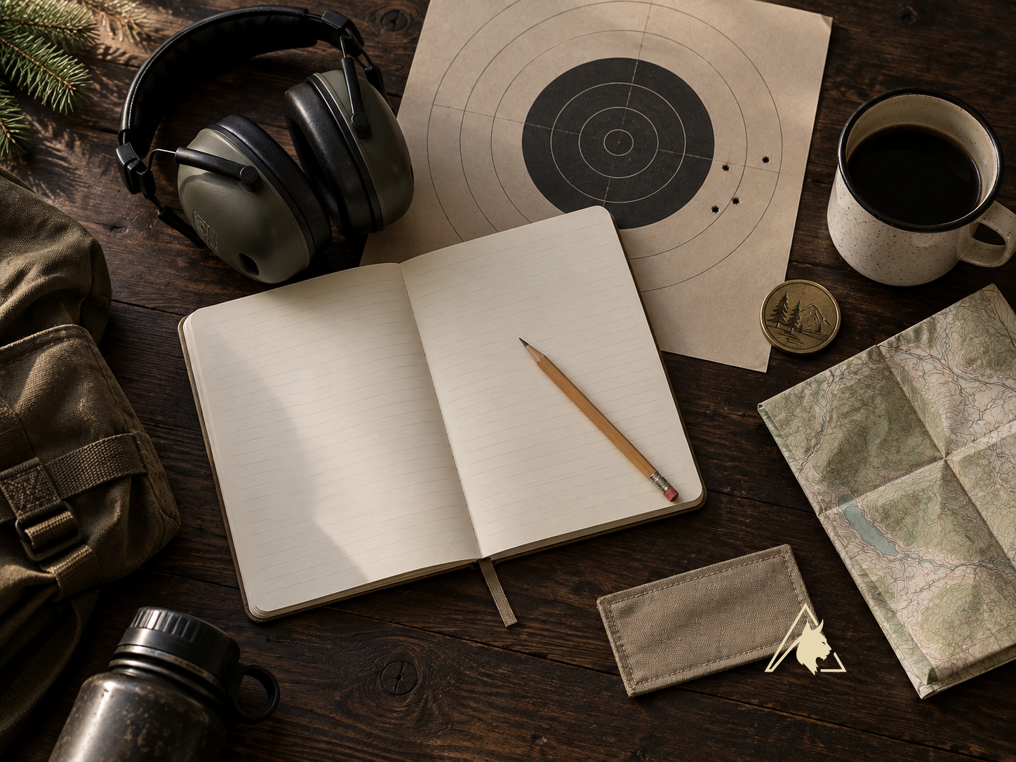 APEX LYNX notebook and target notes on a pine table