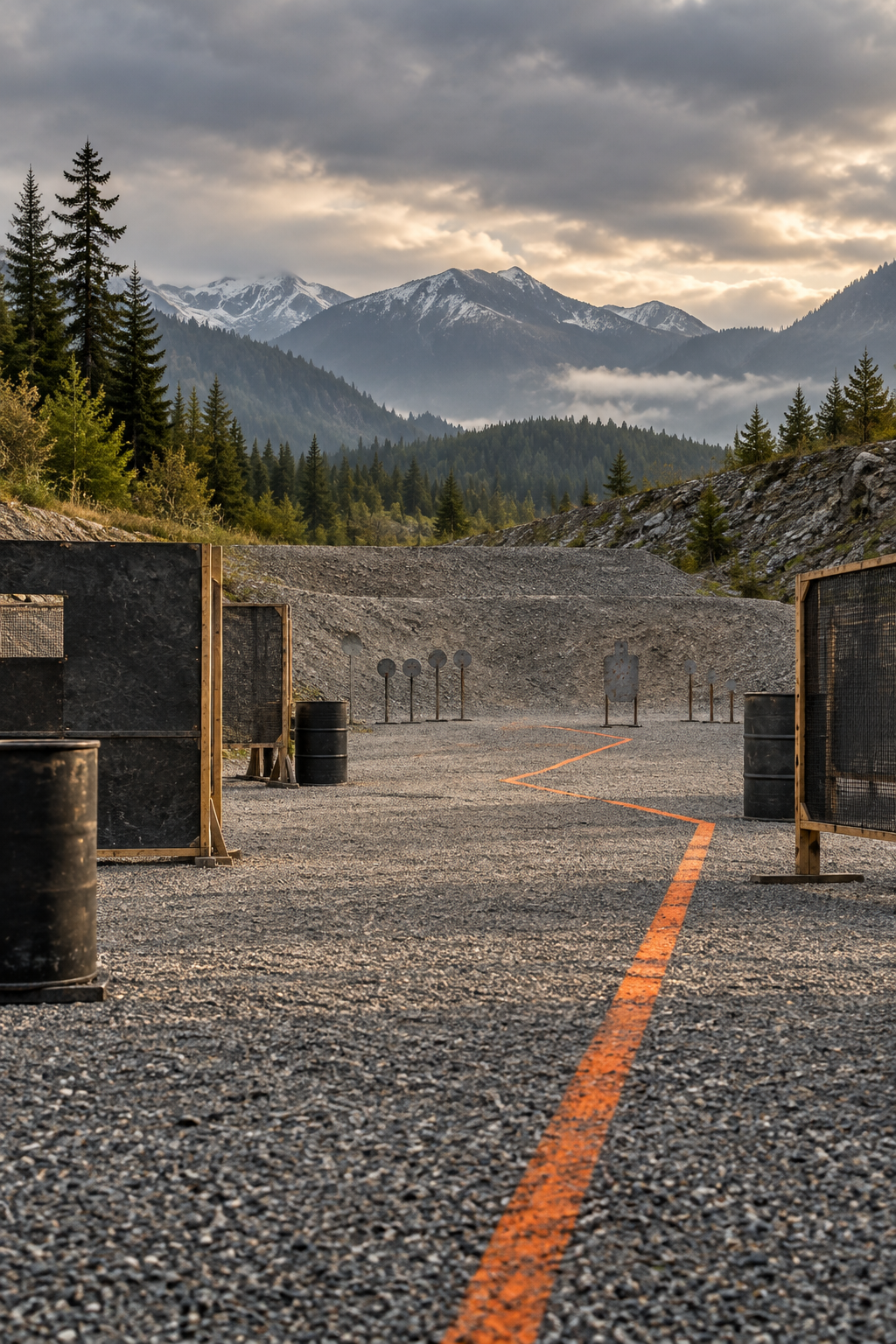 Editorial concept image of a dynamic shooting area with orange movement lines